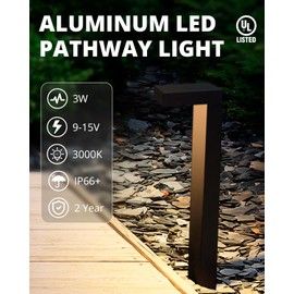GKOLED 4-Pack Low Voltage Landscape Lighting, Pathway Lights, 3W 9-15V AC/DC Wired Outdoor LED Landscape Path Lights for Garden Driveway Accent Lighting Fixtures, Die-cast Aluminum Housing, UL-Listed