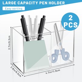 Realand Acrylic Pen Holder Desk 2 Compartments Clear Makeup Brush Holder Organizer Pen Cup for Pencil Marker Pen Holder 2 Pack CN-JWUK-052