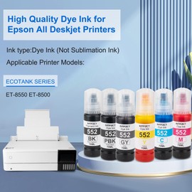 imtfzct Compatible 552 Ink Refill Bottles for Photo ET 8550 ET8550 Photo ET 8500 ET8500 8550 8500 Printers (BK PB C M Y GY)