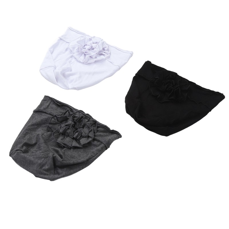 Women Turban Flower Cap Balck White and Gray Pure Color