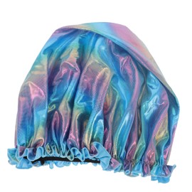 Baluue Elastic Bathing Shower Cap Night Sleep Bonnet for Adults Hair Protection Hat Gradient Holographic Color for Shower Sleeping Oil Treatments All Hair Types