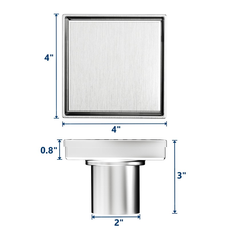 Neodrain 4-Inch Square Shower Drain with Removable Tile Insert Grate,Brushed