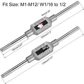 sourcing map Adjustable Tap Wrench Handle, for Metric M1-M12 W1/16-1/2 Taps, Thread Tap Holder Reamer Hand Tapping Tool for Machinist Repair, Medium Carbon Steel Handle with Nickel Plated