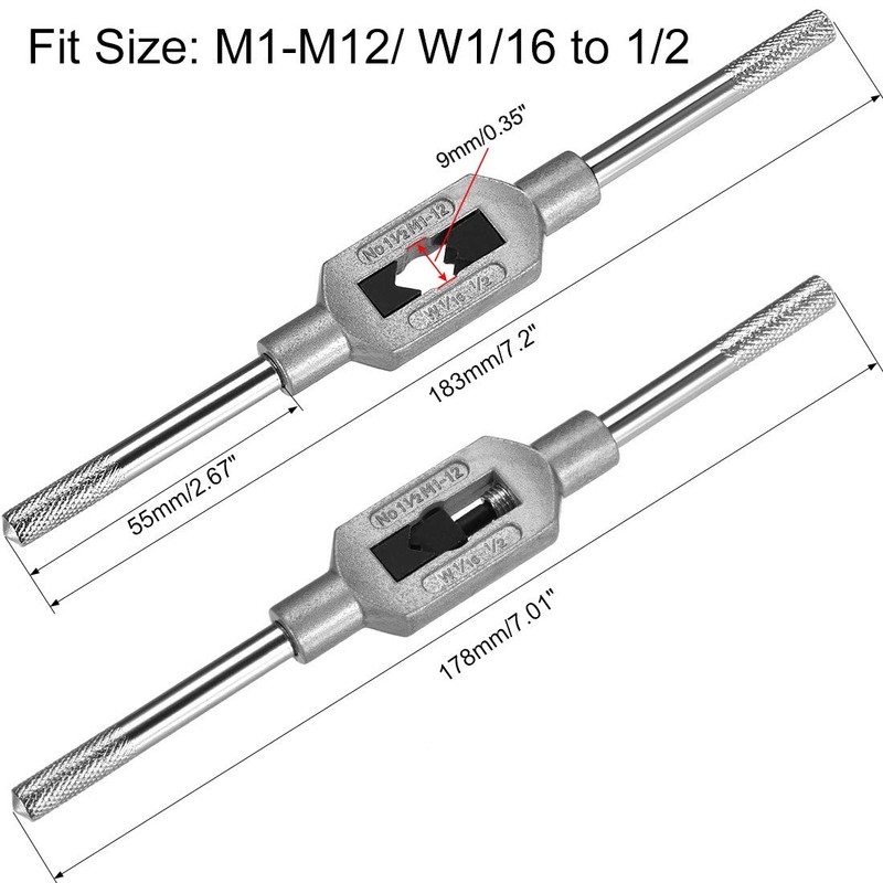 sourcing map Adjustable Tap Wrench Handle, for Metric M1-M12 W1/16-1/2