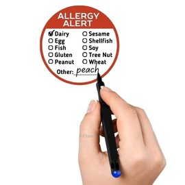 500 Pcs Allergy Stickers, Circular with Top 10 Common Allergen Checklist on Writable Surface, Red Adhesive Allergies Label for Kids Allergy Alert and Food Safety Labels