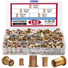 AIMUNOK 155PCS Rivet Nut Kit, Rivet Nuts Rivnuts 1/4-20#8-32#10-24 5/16-18 3/8-16, SAE UNC Rivnuts Nutserts Assortment Set