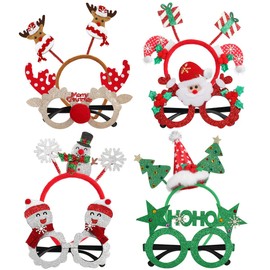 Toyvian 8 Pack Christmas Glasses Frame and Headbands Creative Fancy Elf Reindeer Antlers Xmas Tree Decoration Accessories Giftset for Kids Adults Xmas Party