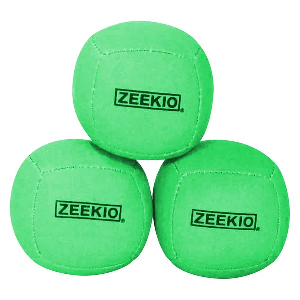 Zeekio Lunar Juggling Balls - [Set of 3], Professional UV Reactive, 6-Panel Balls, Synthetic Leather, Millet Filled, 110g Each, Solid Green