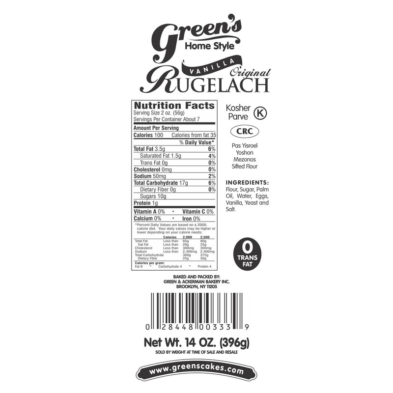 Green's Bakery Kosher Vanilla Rugelach Pastry - 14 oz.