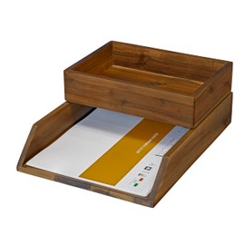 Demigo Desk Organizer Letter Tray Set of 2, Acacia Wood Tabletop Desktop for Storage Paper Letter Folders Notebooks Copy Print, Workspace Holder, Keep Stationery Saver (Brown)