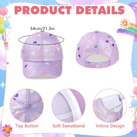 BTHRORO Girls Baseball Cap Kids Sunglasses, Purple Love Sun Hat Lightweight Adjustable Summer Cap Floral Sunglasses Kids Trucker Hat for Sports Travel Hiking