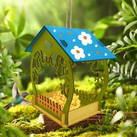 Bird House Feeder - Wooden Hummingbird House with Feeder | Waterproof Natural Hand-Painted Decor for Window Garden Feeding Patio Balcony Backyard