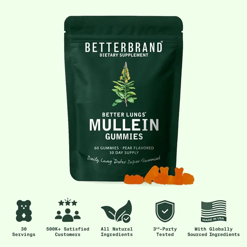 Mullein Lung Detox Gummies for Respiratory Health Pear Flavored Chewable