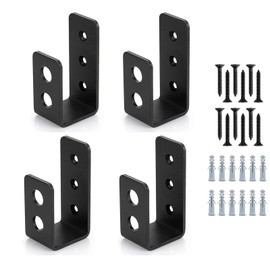 prtsftrb 2x4 Door Barricade Brackets Security Bracket Heavy Duty Devices Night Lock Door Reinforcement for Tool Hanger/Shed/Garage/Gate (4 pcs) - Black Powder Coated Hardened Steel Frame