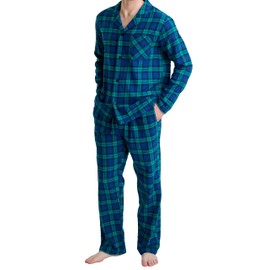 GIVEITPRO -100% Cotton Flannel, Men's Long Button-Down Sleepwear Pajama Set, BLUE, X-Large