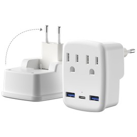 European Travel Plug Adapter, HITRENDS Canada US to Europe Plug Adapter with 2 American Outlets & 2 USB Ports & USB C, Portable 5 in 1 Travel Adapter to Most of Europe Portugal Spain France(Type C)