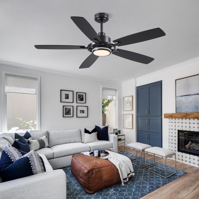 54" Black Ceiling Fans with Lights and Remote,Modern Led Ceiling