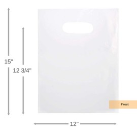 ClearBags 100 Frost Handle Bags 12x15, Extra Thick 2.25 Mil Retail Plastic Shopping Merchandise Gift Bags Tear Resistant Strong Durable Anti Stretch For Small Business LDPE Die Cut, 100% Recyclable
