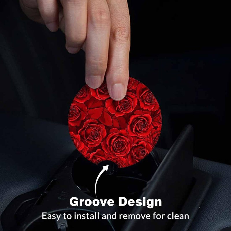 Red Rose 2 Pack Car Cup Holder Coaster Anti Slip