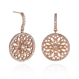 Namana Mandala Arabesque Earrings for Women with Cubic Zirconia Gemstones with Filigree Detail. Hanging Silver, Gold or Rose Gold Earrings for Women with Gift Box, Brass, Cubic Zirconia