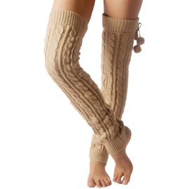 iB-iP Women's Leg Warmer Ballet Dancers Aerobics Cute Knee High Thermal Costume, Size: One Size, Sand
