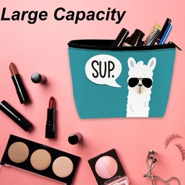 DEMACYA Cute Liama Alpaca With Sunglasses Makeup Bag for Purse Waterproof Mother's Day Gifts for Women Funny Cosmetic Bags for Women Zipper Travel Toiletry Pouch Makeup Bags Gift 9.5×5.9 Inch