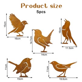 LXYYDS 5 Stück Rost Vogel Gartendeko, Gartenstecker Rost Deko Vogel, Edelrost Vögel, Wiederverwendbar Rostiges Vögel, Bird Baumstecker mit Schraube, Für Garten Patio Park Zaun AST Dekoration