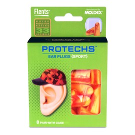 Flents Protechs Reusable Sport Ear Plugs, Ideal For Extreme Noise, Reduces Pressure And Background Noise, 8 Pairs With Travel Size Case, Easy Use With Comfort Fit, NRR 33, Orange, Made In The USA