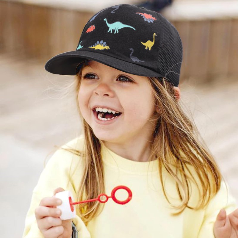 AQOKKA Toddler Baseball Hat with Mesh Adjustable Dinosaur Printed Trucker