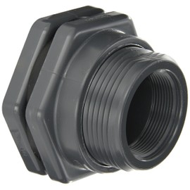 Hayward BFAS1020TES Series BFAS Short Pattern Bulkhead Fitting, Threaded x Threaded End, PVC with EPDM Seals, 2" Size