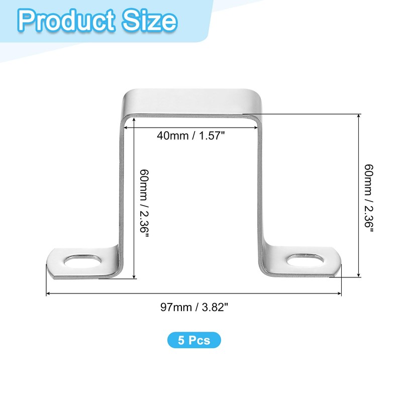 uxcell 5Pcs U Shaped Connector Bracket, 40x60mm 304 Stainless Steel