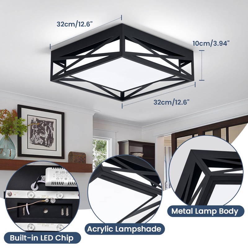 Vloitgol Modern LED Ceiling Light Fixture, 6000K Square LED Flush