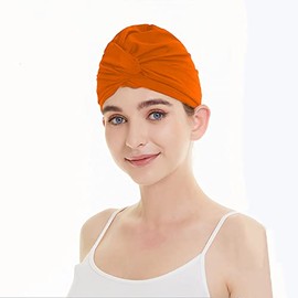 SJTJSPX Swimming Cap for Women Girls Swim Cap Pleated Fabric Turban Retro Bathing Cap Beach Hat for Long Hair Swimming Cap Elegance Shower Cap Non Waterproof