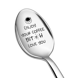 Funny Birthday Gifts for Best Friend Coffee Tea Spoon Gift for Best Friend Bestie Friendship Leaving Gifts for Friends BFF Enjoy Your Coffee Spoon Gifts for Women Sister Girlfriend Gifts