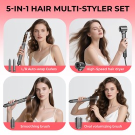 5 in 1 Professional Hot Air Styler, High-Speed Negative Ionic Hair Dryer, Auto Wrap Curler, Frizz-Free Blow Dryer Brush for Curling Volumizing Straightening Styling,Multi Styler