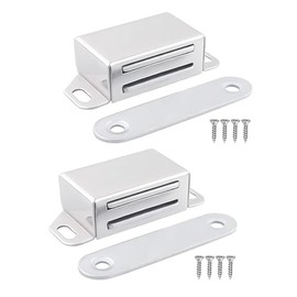 10KG Pull Magnetic Door Catch, Strong Magnet Cabinet Latches, Stainless Steel Chrome Door Closer for Bathroom, Kitchen, Sliding Doors, Windows, Cupboards | 2 Pack (10KG Strength)