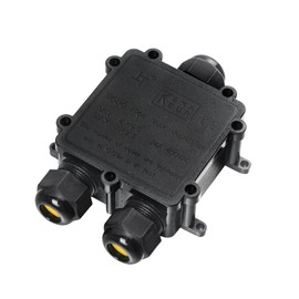 Zacfton IP68 Waterproof Cable Connector Distribution Box, Outdoors, Large 3-Way-Connector Box, PE Cable, Black Electric Outdoor Distribution Box, M25 Cable Gland Of Diameter 4 mm-14 mm, ABS + PVC