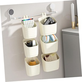KOMBIUDA 4pcs Wall Hanging Storage Baskets Stackable Organizers for Kitchen Bathroom Dorm Lightweight Easy to Install No Damage to Walls Cream White Large Small