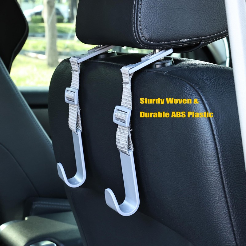 Amooca Headrest Hooks for Car Adjustable 4 Pack Vehicle Seat