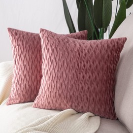 Madizz Pack of 2 Super Soft Velvet Decorative Cushion Covers with Texture Luxury Style Throw Pillow Cases Pillow Shell for Sofa Bedroom Square Pink 22x22 inch
