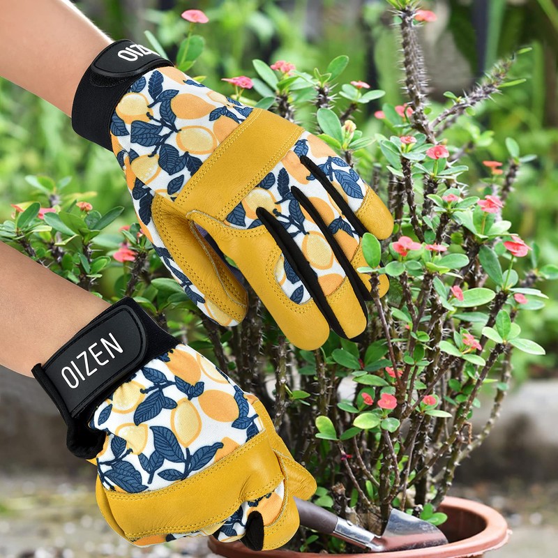 OIZEN Cowhide Leather Thorn Proof & Puncture Resistant Gardening Gloves