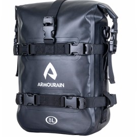 ARMOURAIN Motorcycle Rear Rack Bag 8L Bicycle Dry Bags Motorcycle Seat Bag with Shoulder Strap Crash Bar Bags Motor Panniers Waterproof Quick-Release Tail Pannier for Motorbike, Dirt Bike, Camping PVC