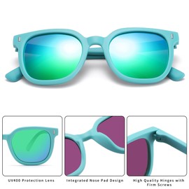 Pro Acme Polarized Kids Sunglasses Girls Boys,TPEE Rubber Flexible Square Shades Toddler Age 3-10(A03 Green/Green Mirrored)