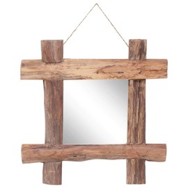 Udorich Rustic Recycled Teak Wood Mirror for Home Décor, Natural Finish, 19.7" x 19.7"