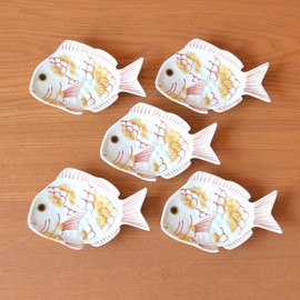 New Year's Tableware, Japanese Tableware, Small Plate, Sea Bream, Lucky Charm, Arita Ware, Celebration Sea Bream (White) Small Plate, Set of 5, Presentation Box Included
