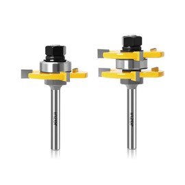 1/4 Inch Shank Tongue and Groove Set of 2 Pieces Router Bit 3 Teeth Adjustable T Shape Wood Milling Cutter，Tongue and Groove Groove Joints Router Bit (1/4inch Shank, 1-7/8" Diameter)