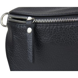 Frentree® Damen Echtleder Bauchtasche, Made in Italy, Umhängetasche Crossbody Tasche Schultertasche mit silbernem Reißverschluss, Größe MAXI