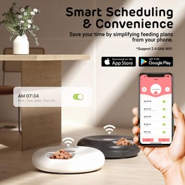 [Stainless Steel Tray Version] iPettie Donut Frost WiFi 6 Meal Automatic Wet Food Feeder with Ice Packs for Senior and Weak Pets, App Control Programmable Timer, Holds 6 x ½ lb. of Food, White