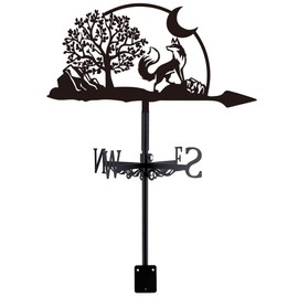 SUPERDANT Weathercock with Fox and Moon for Roof, Metal Weather Vane with Fox Tree Moon Weathervane for Shed, Black Wind Direction Indicator for Farmhouse, Yard, Farm, Shed, Garden Decor
