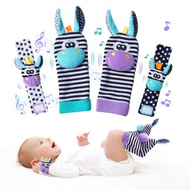 PHEZAPA Baby Rattle 0-6 Months, Infant Rattle Socks Toys, Soft Newborn Sensory Toys,Infant Wrist Rattles for Babies 0-6 Months,Baby Gifts 6-12 Months（Purple）